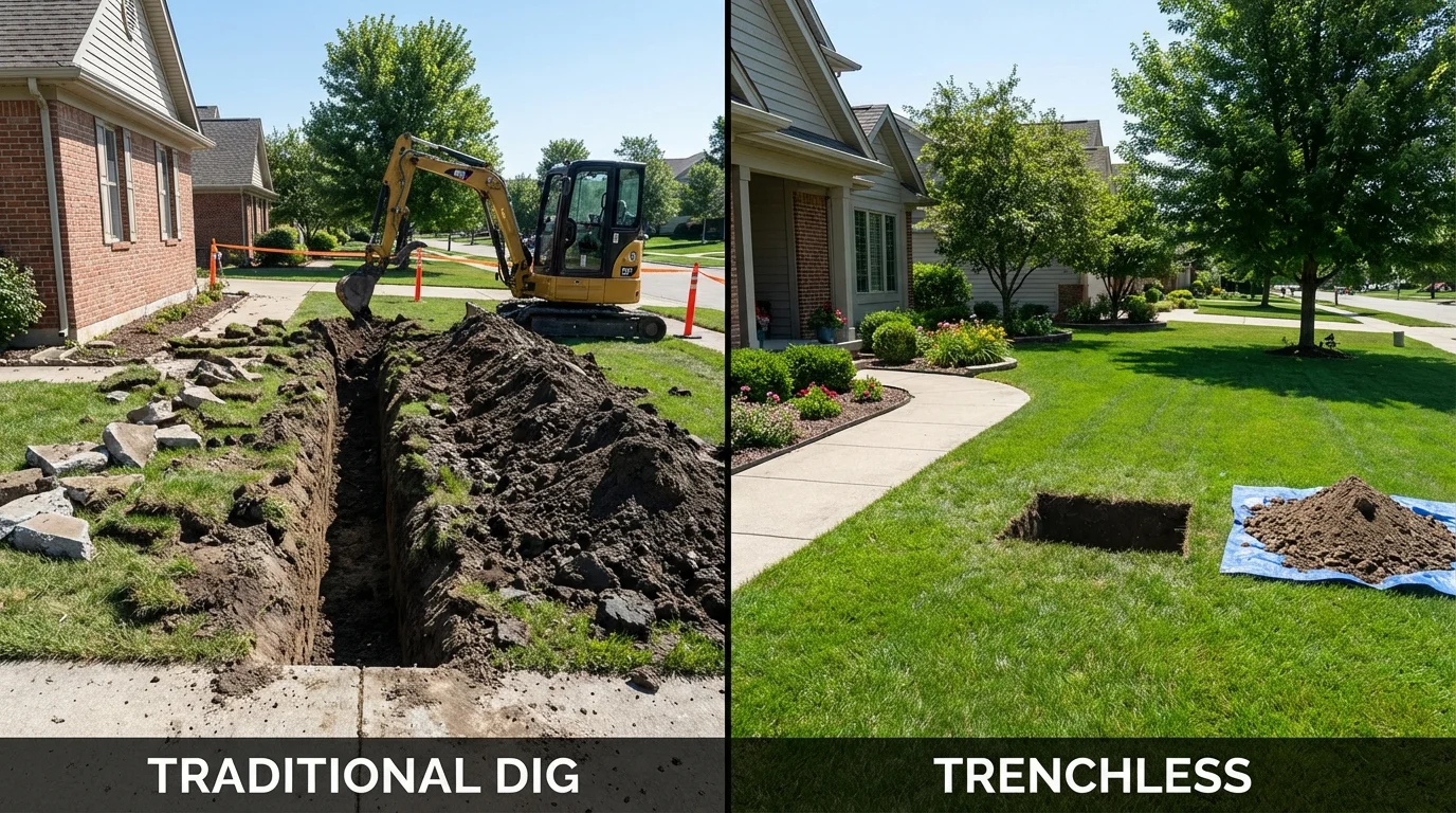 Trenchless sewer repair with minimal yard damage versus traditional excavation in Hancock, MD